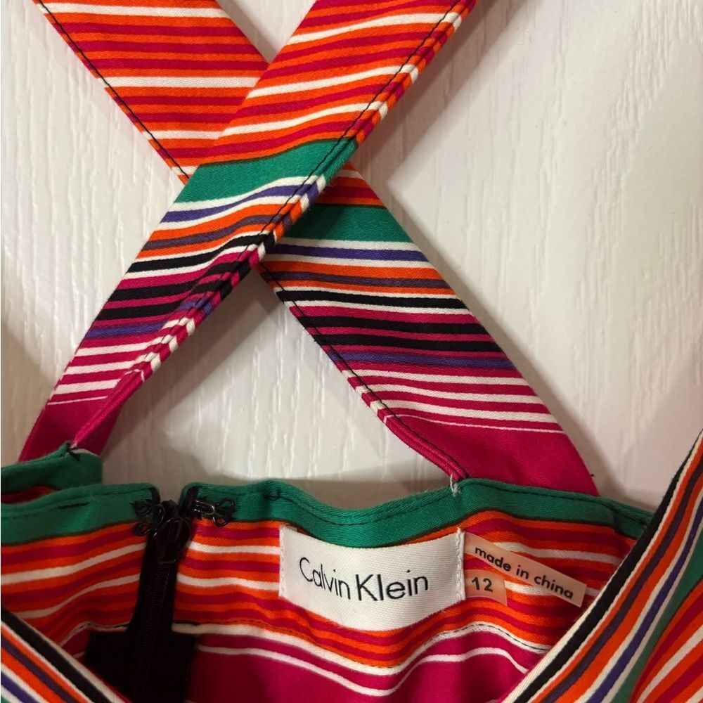 Calvin Klein Rainbow Striped V Neck Criss Cross Dress New/ tag - Sz 12 - Picture 2 of 7